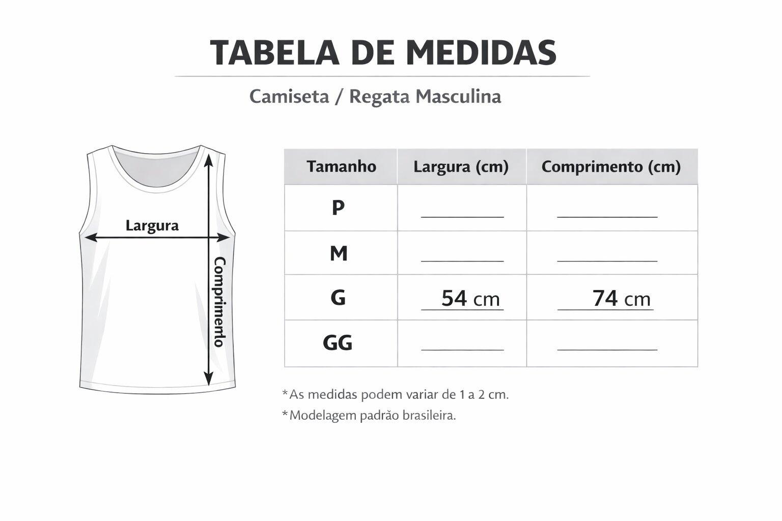 CAMISETA REGATA SURF COBRA DAGUA TABELA DE MEDIDA REGATA