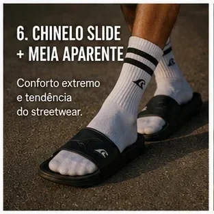 Chinelo Slider e Meia Aparente